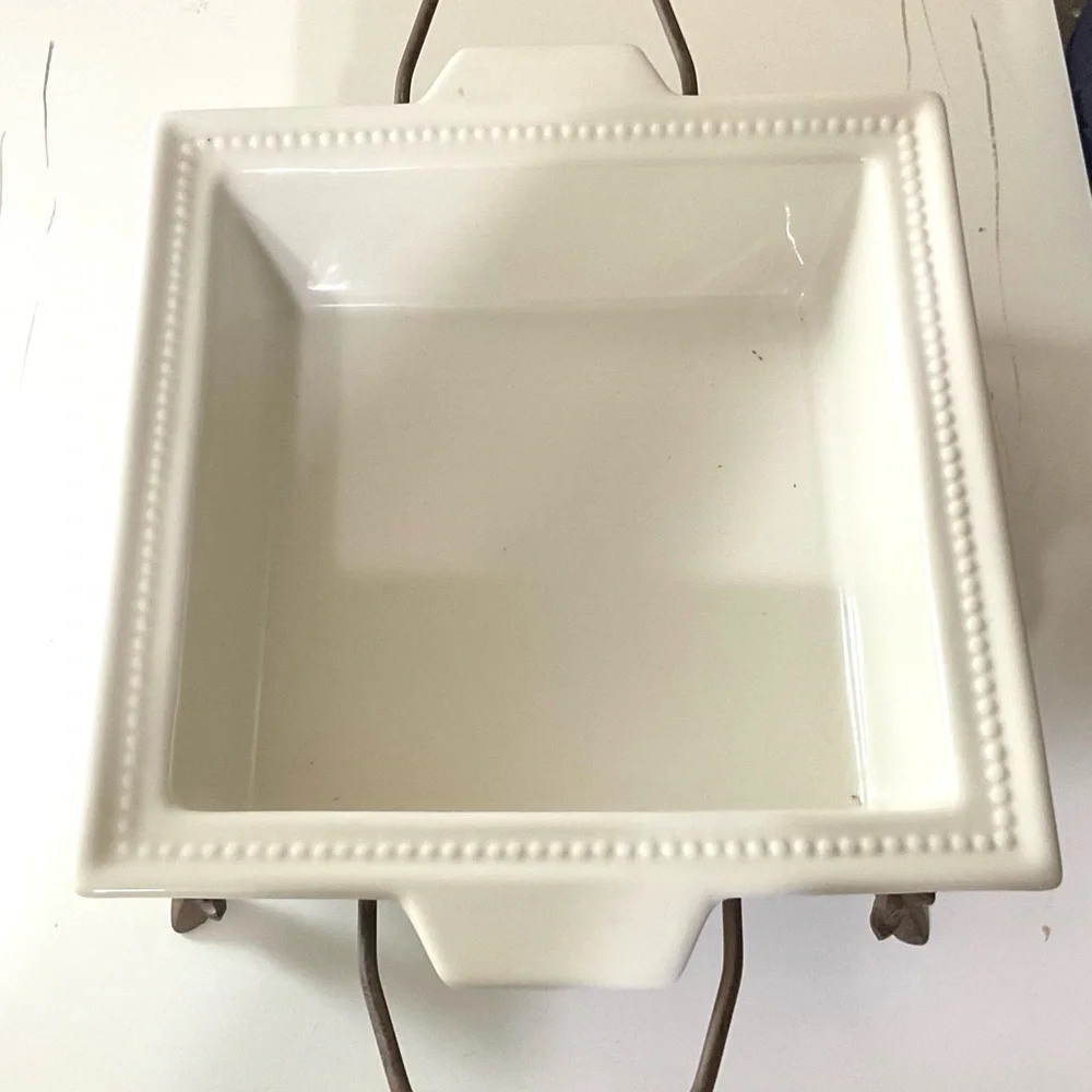 COOKS JCP Home Stoneware Squqre Casserole Dish, Metal Stand